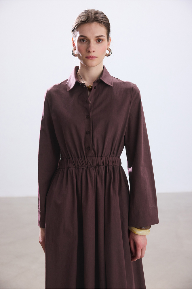 BE BLUE - KOYU GÜL KURUSU CEP DETAYLI POPLİN GÖMLEK ELBİSE