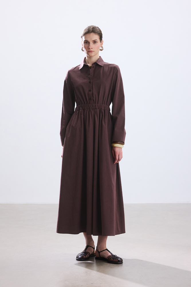 BE BLUE - KOYU GÜL KURUSU CEP DETAYLI POPLİN GÖMLEK ELBİSE