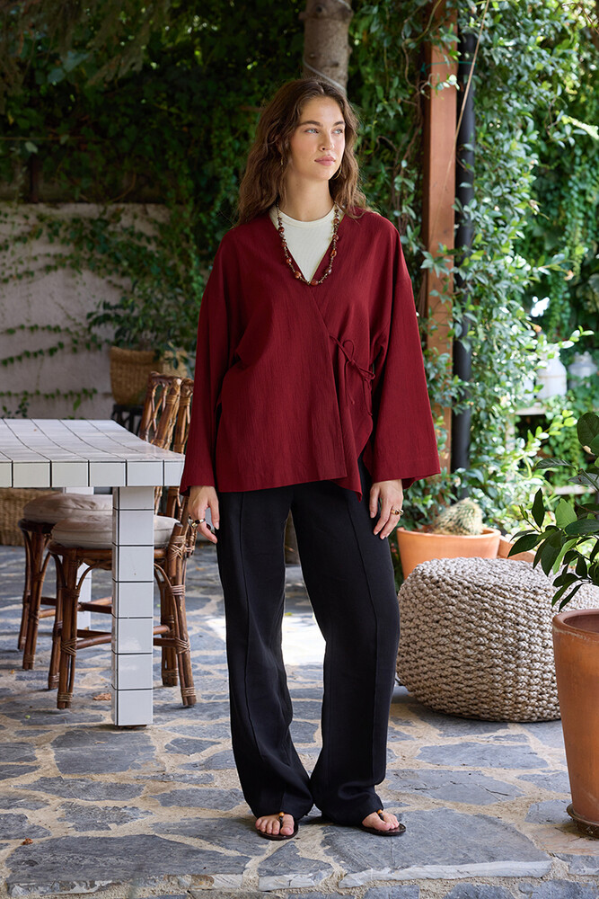 BE BLUE - KOYU KİRAZ DOKULU KİMONO