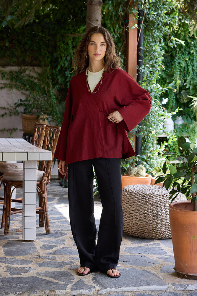 BE BLUE - KOYU KİRAZ DOKULU KİMONO