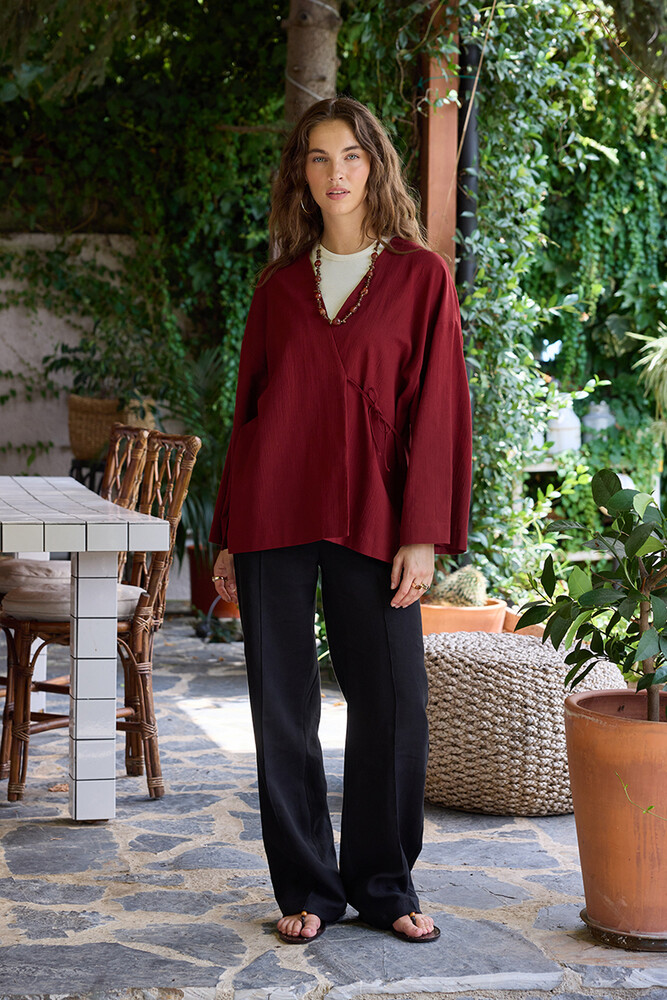 BE BLUE - KOYU KİRAZ DOKULU KİMONO