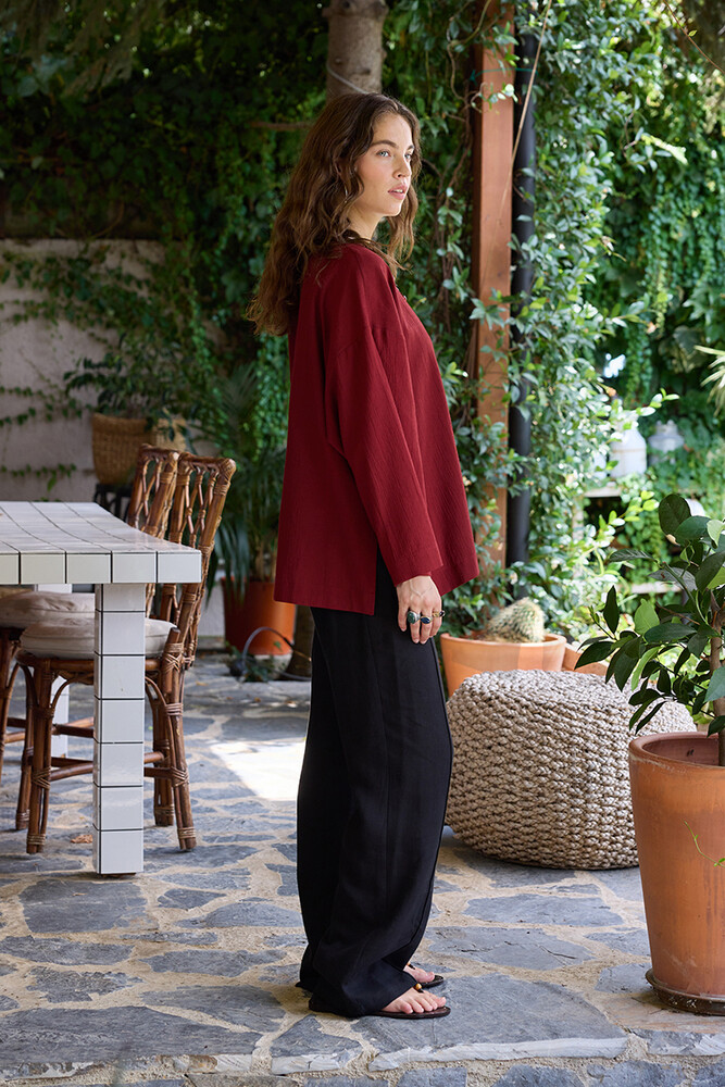 BE BLUE - KOYU KİRAZ DOKULU KİMONO