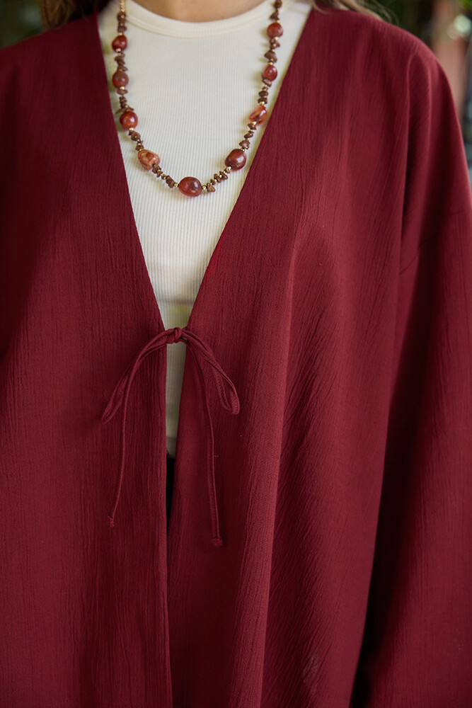 BE BLUE - KOYU KİRAZ DOKULU KİMONO