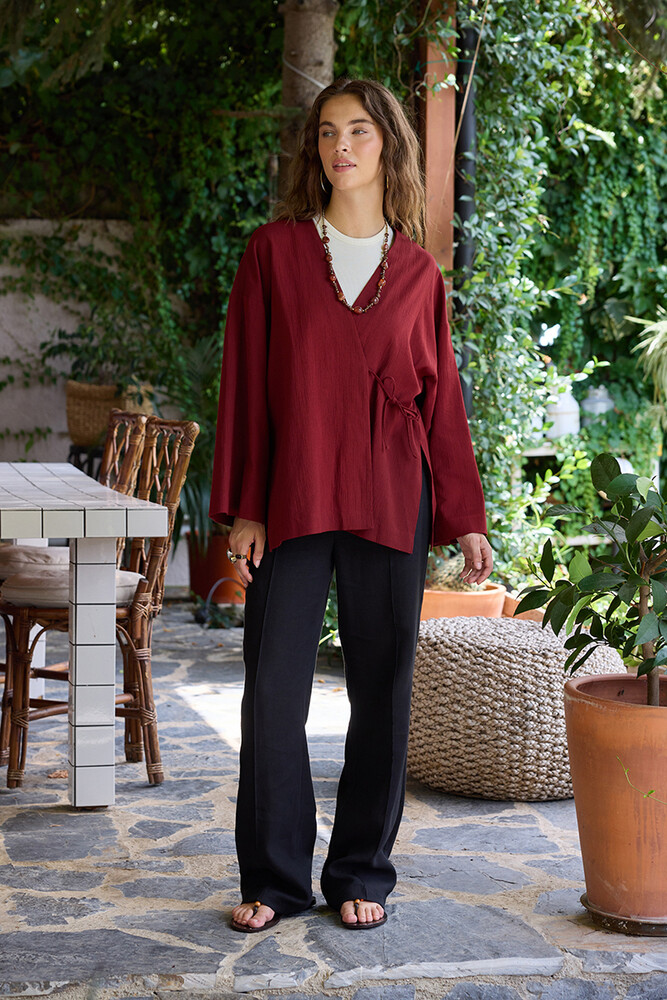 BE BLUE - KOYU KİRAZ DOKULU KİMONO