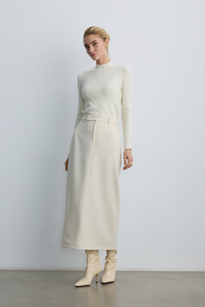 BE BLUE - KREM DİKİŞ DETAYLI KALEM ETEK