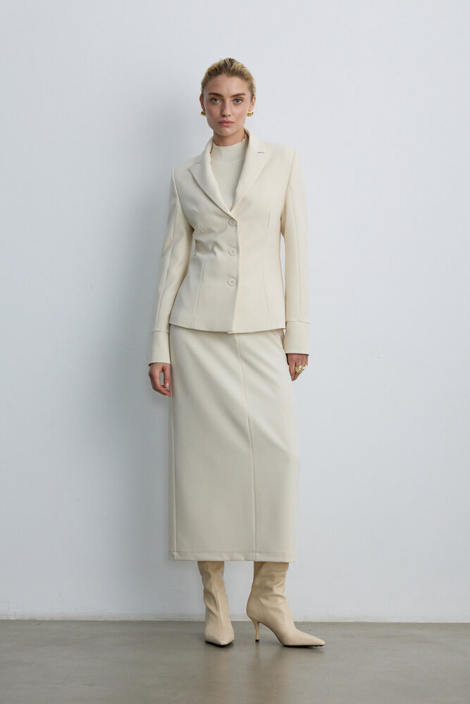 BE BLUE - KREM DİKİŞ DETAYLI KALEM ETEK