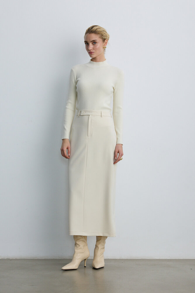 BE BLUE - KREM DİKİŞ DETAYLI KALEM ETEK