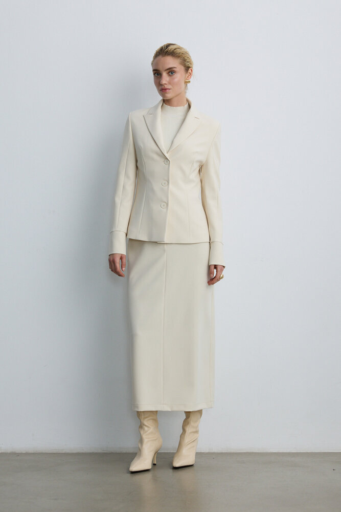 BE BLUE - KREM DİKİŞ DETAYLI KALEM ETEK