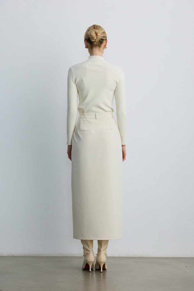 BE BLUE - KREM DİKİŞ DETAYLI KALEM ETEK