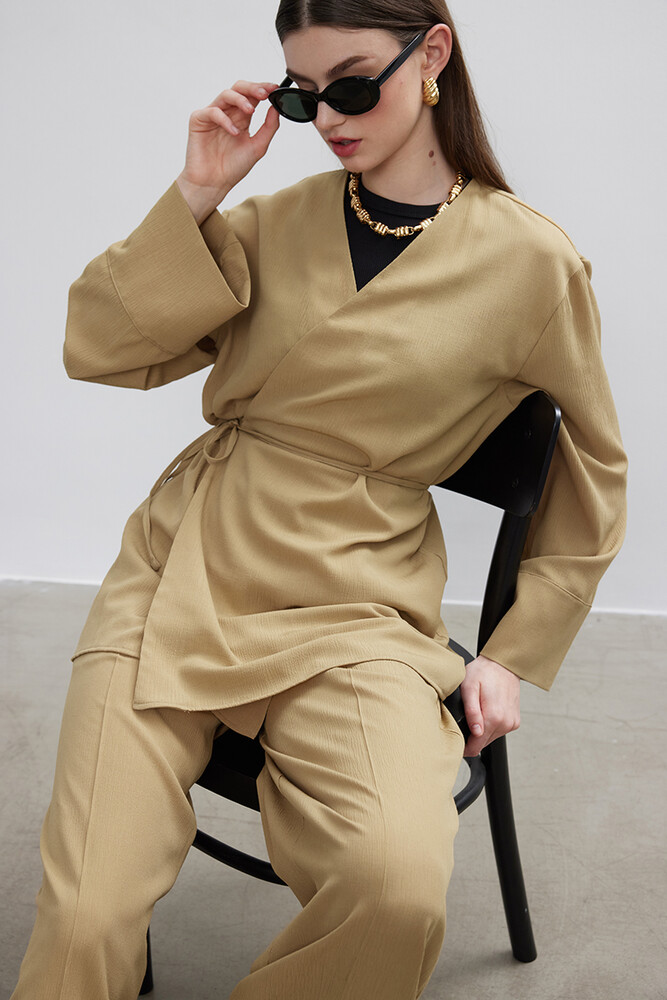 BE BLUE - KUM BAĞCIKLI KRUVAZE BLUZ