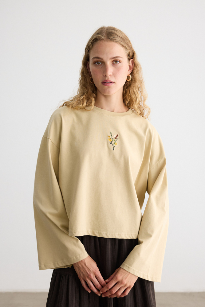 BE BLUE - KUM UZUN KOLLU NAKIŞLI T-SHIRT