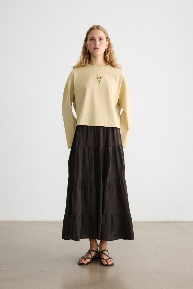 BE BLUE - KUM UZUN KOLLU NAKIŞLI T-SHIRT