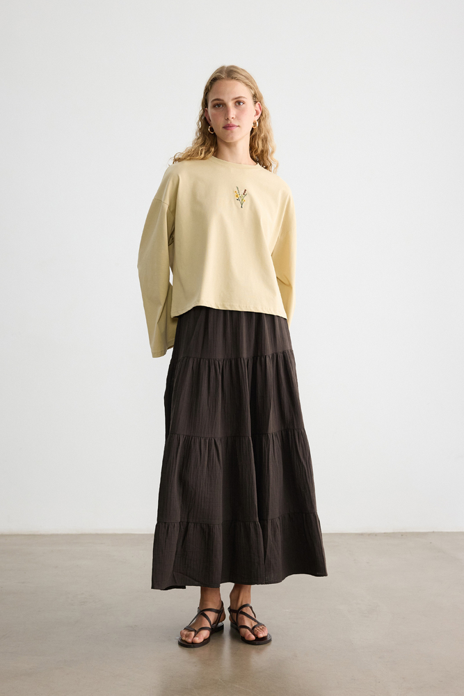 BE BLUE - KUM UZUN KOLLU NAKIŞLI T-SHIRT