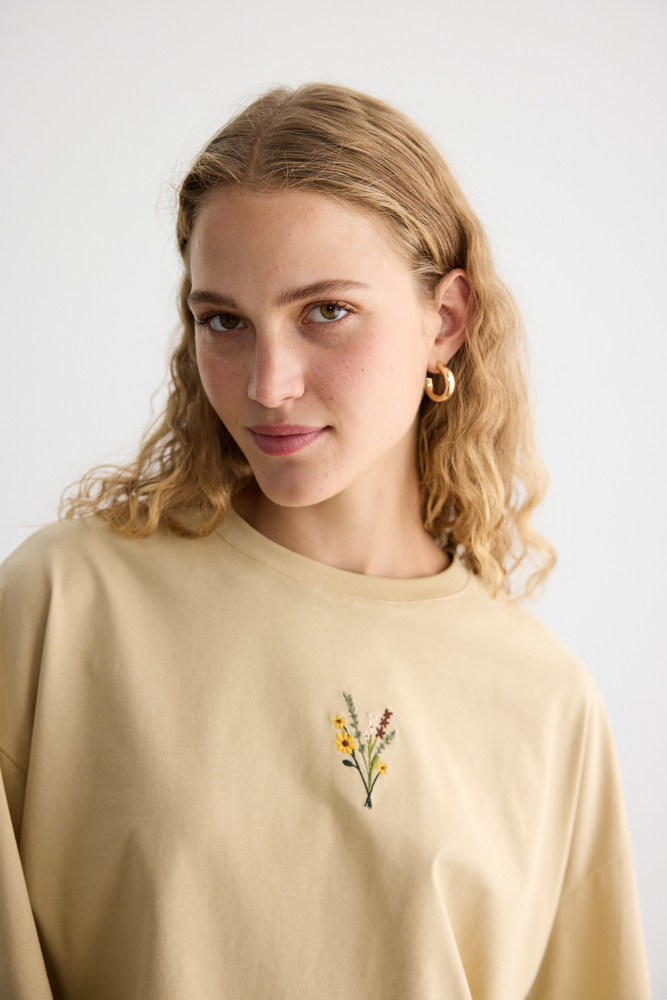 BE BLUE - KUM UZUN KOLLU NAKIŞLI T-SHIRT