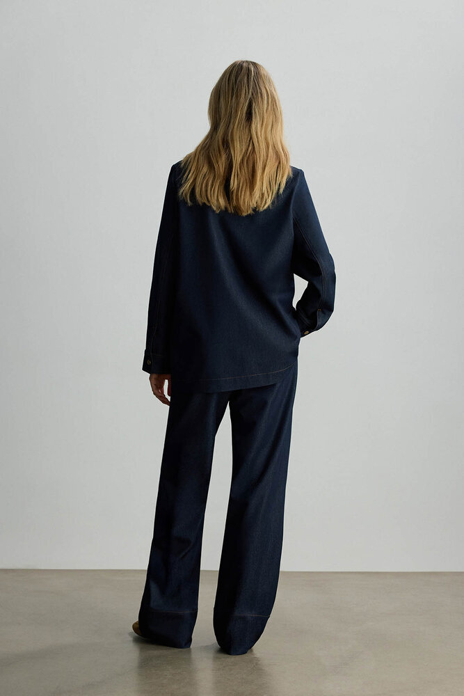 BE BLUE - LACİVERT ASİMETRİK KAPAMALI DENİM CEKET