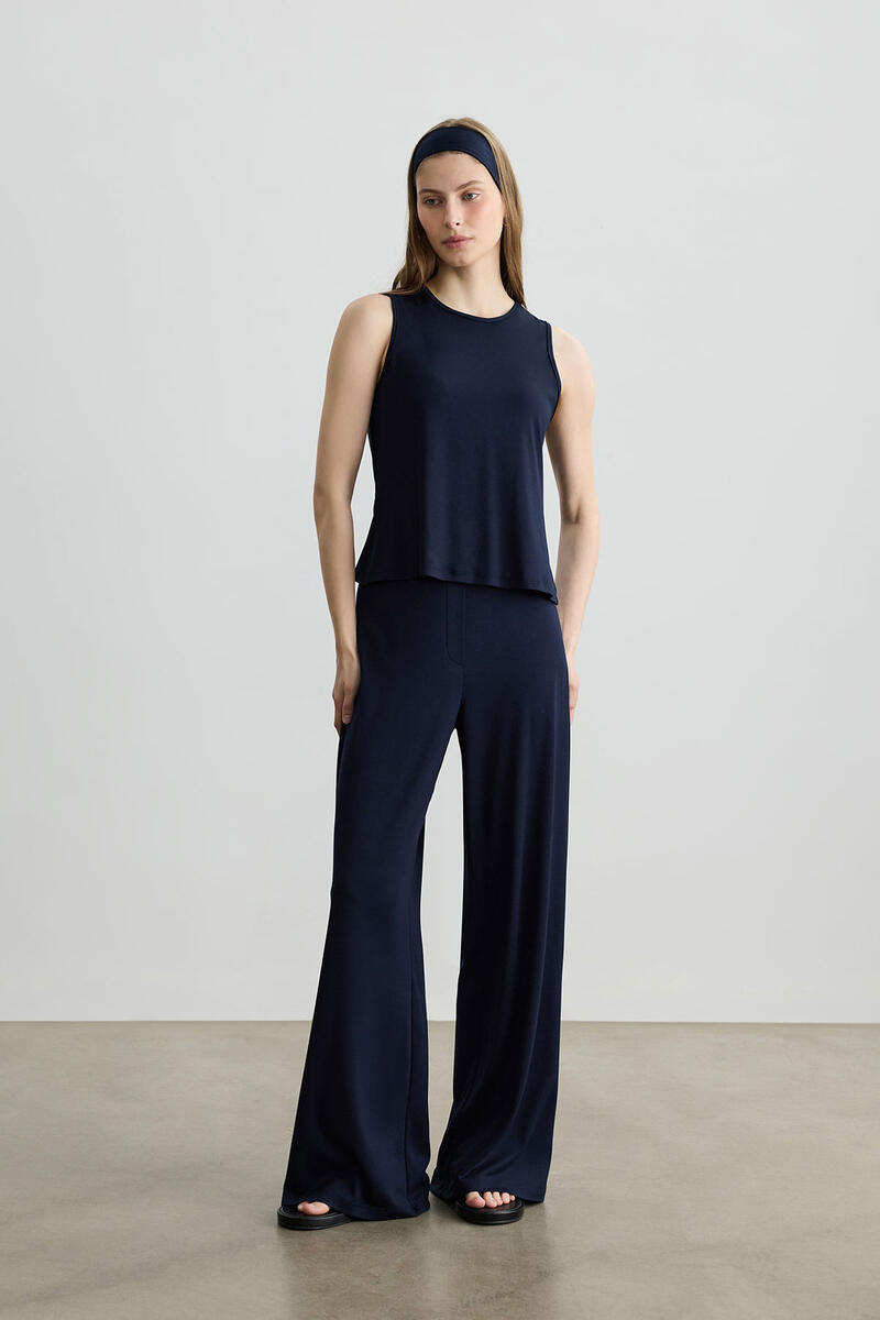 LACİVERT BELİ LASTİKLİ PANTOLON