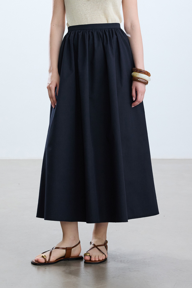 BE BLUE - LACİVERT BÜZGÜLÜ POPLİN ETEK