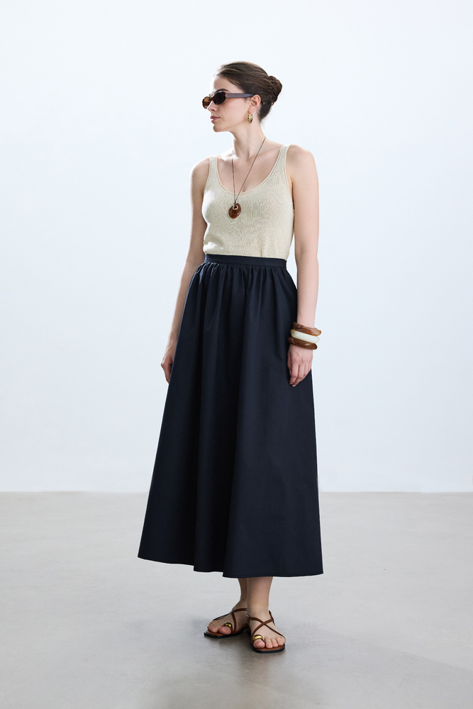 BE BLUE - LACİVERT BÜZGÜLÜ POPLİN ETEK