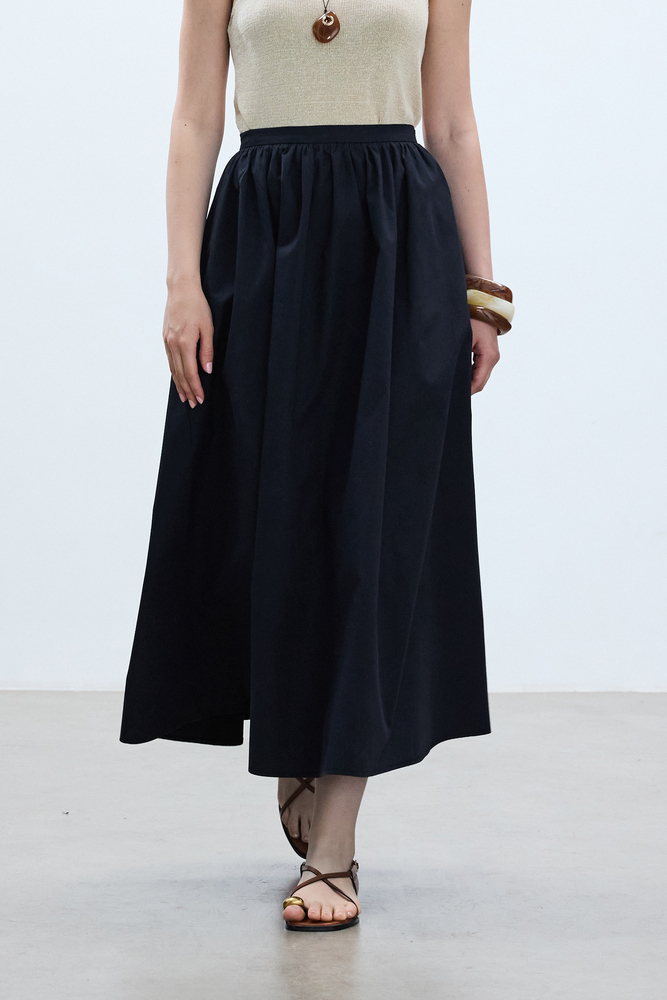 BE BLUE - LACİVERT BÜZGÜLÜ POPLİN ETEK