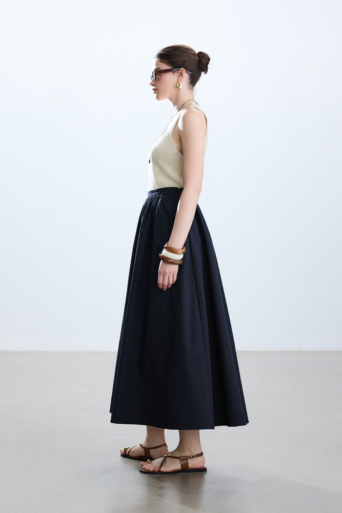 BE BLUE - LACİVERT BÜZGÜLÜ POPLİN ETEK