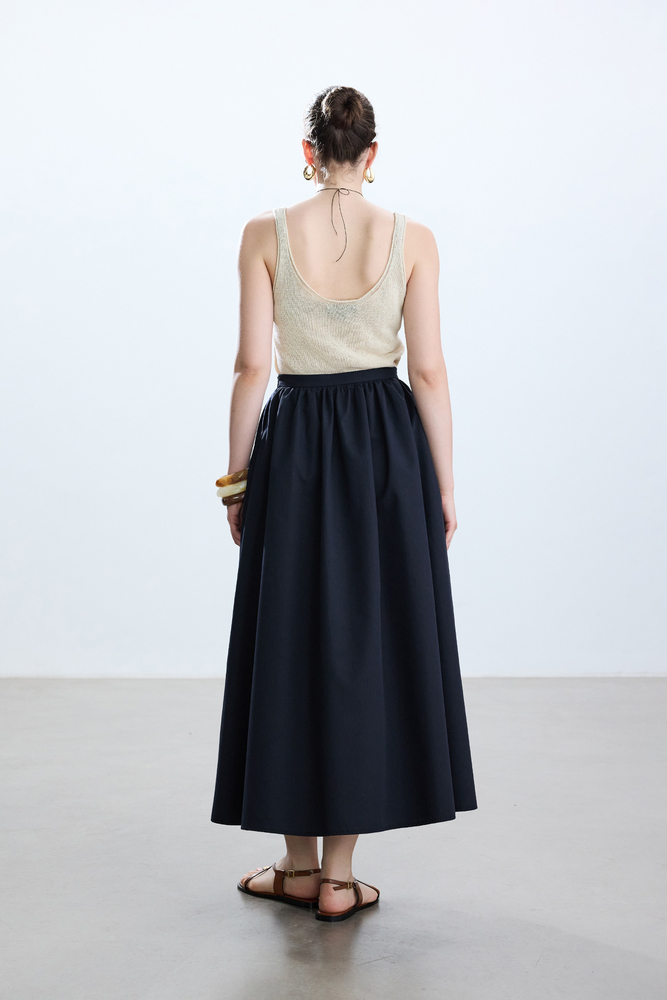 BE BLUE - LACİVERT BÜZGÜLÜ POPLİN ETEK