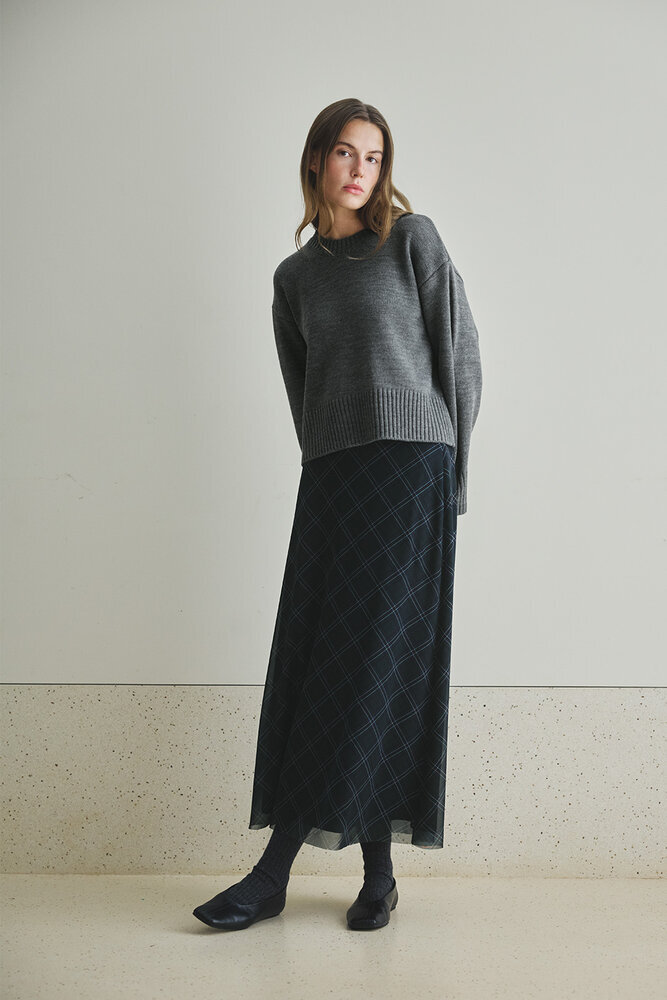 BE BLUE - LACİVERT EKOSE DESENLİ TÜL ETEK