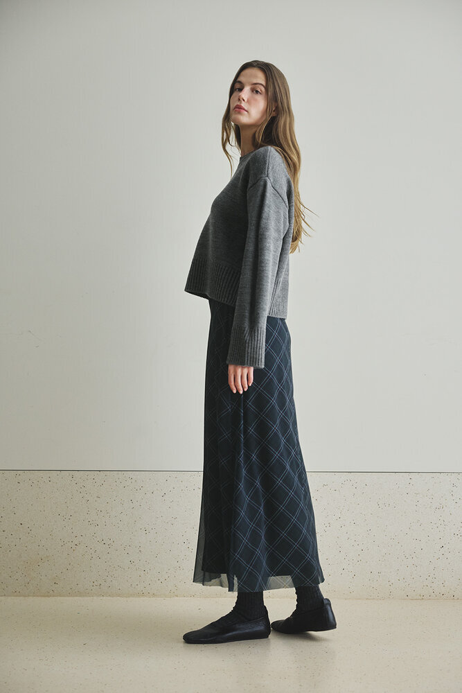 BE BLUE - LACİVERT EKOSE DESENLİ TÜL ETEK