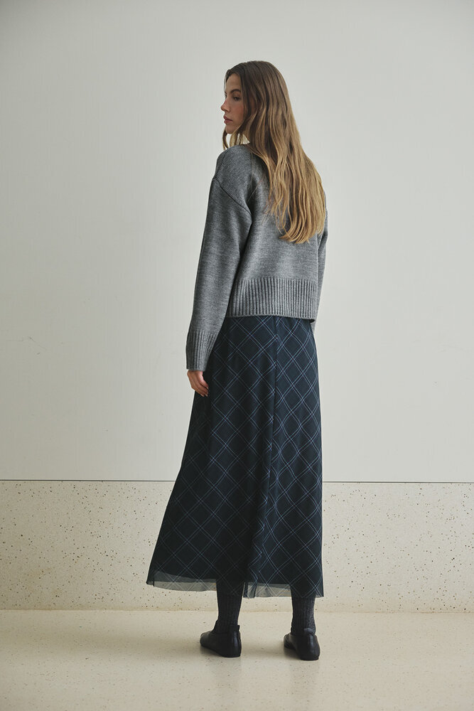 BE BLUE - LACİVERT EKOSE DESENLİ TÜL ETEK