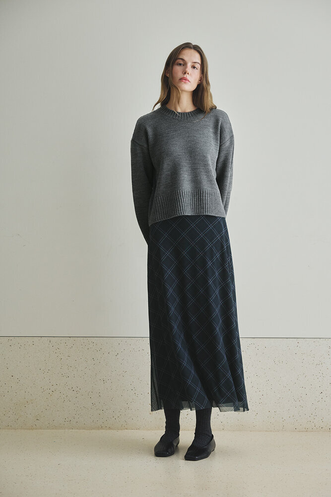 BE BLUE - LACİVERT EKOSE DESENLİ TÜL ETEK