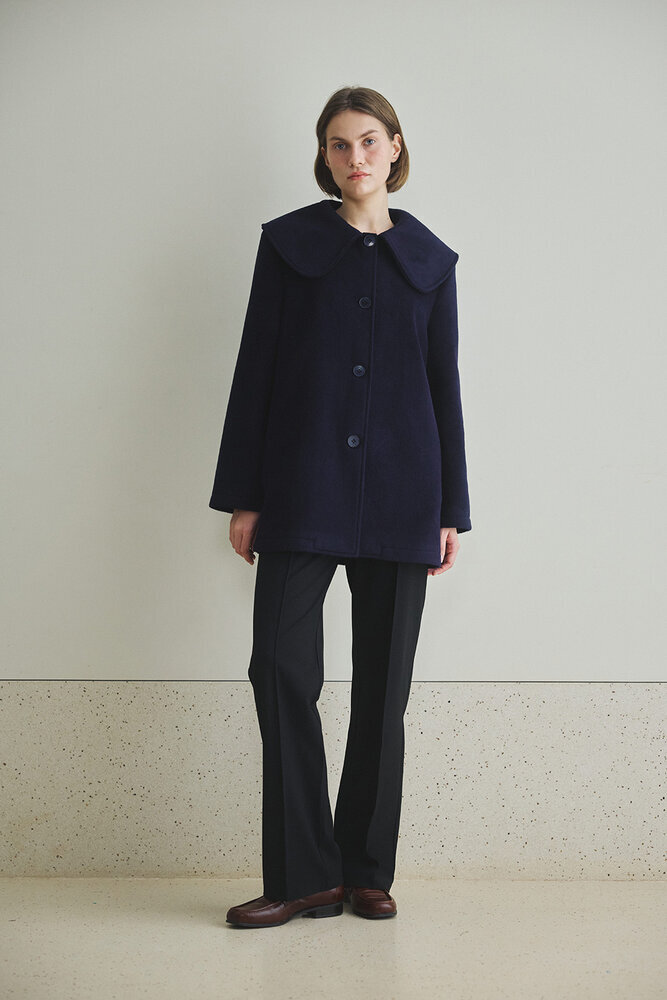 BE BLUE - LACİVERT GENİŞ YAKALI MİNİMAL KABAN