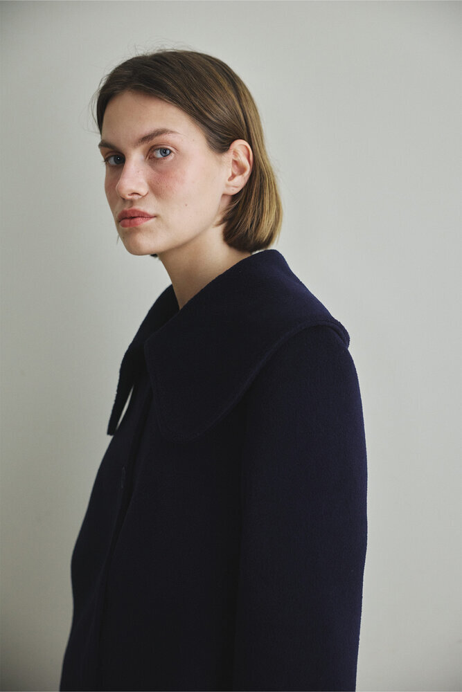 BE BLUE - LACİVERT GENİŞ YAKALI MİNİMAL KABAN