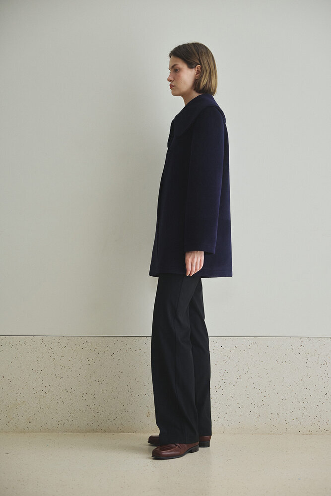 BE BLUE - LACİVERT GENİŞ YAKALI MİNİMAL KABAN