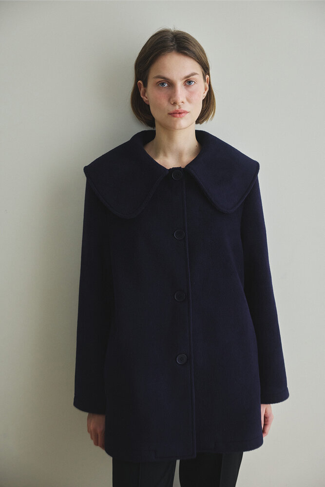 BE BLUE - LACİVERT GENİŞ YAKALI MİNİMAL KABAN