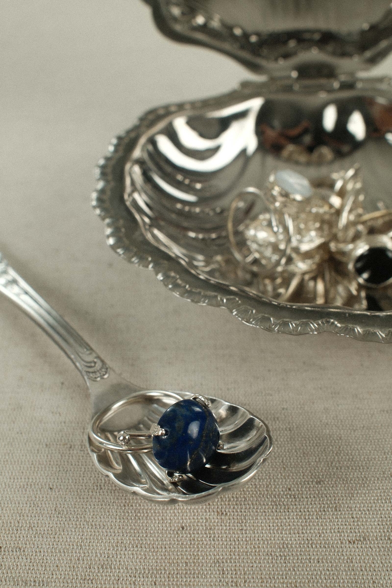 LACİVERT KOPAL TAŞLI SILVER AYARLANABİLİR YÜZÜK