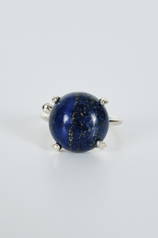 BE BLUE - LACİVERT KOPAL TAŞLI SILVER AYARLANABİLİR YÜZÜK