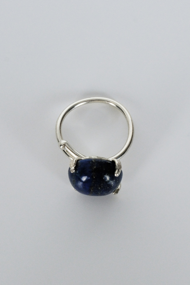 BE BLUE - LACİVERT KOPAL TAŞLI SILVER AYARLANABİLİR YÜZÜK