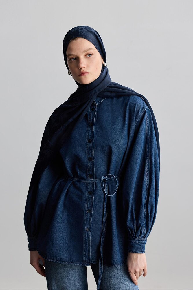 BE BLUE - LACİVERT MAGNOLIA MAT JAKARLI ŞAL