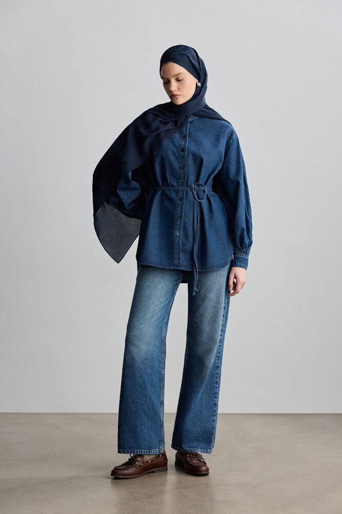 BE BLUE - LACİVERT MAGNOLIA MAT JAKARLI ŞAL