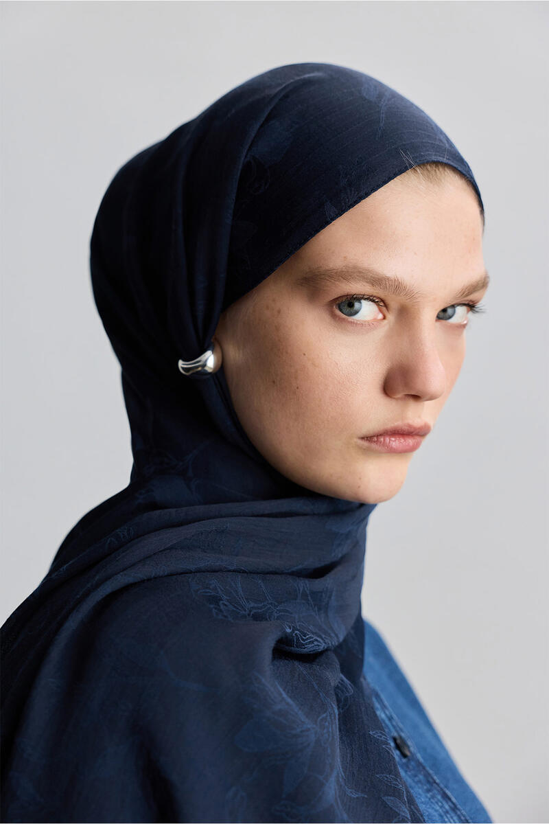 LACİVERT MAGNOLIA MAT JAKARLI ŞAL