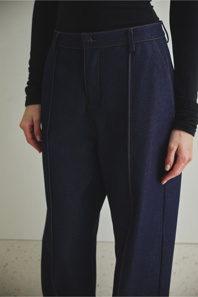 BE BLUE - LACİVERT NERVÜR DETAYLI STRAIGHT DENIM PANTOLON