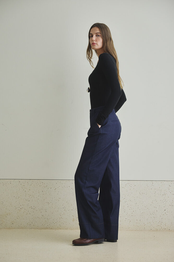 BE BLUE - LACİVERT NERVÜR DETAYLI STRAIGHT DENIM PANTOLON