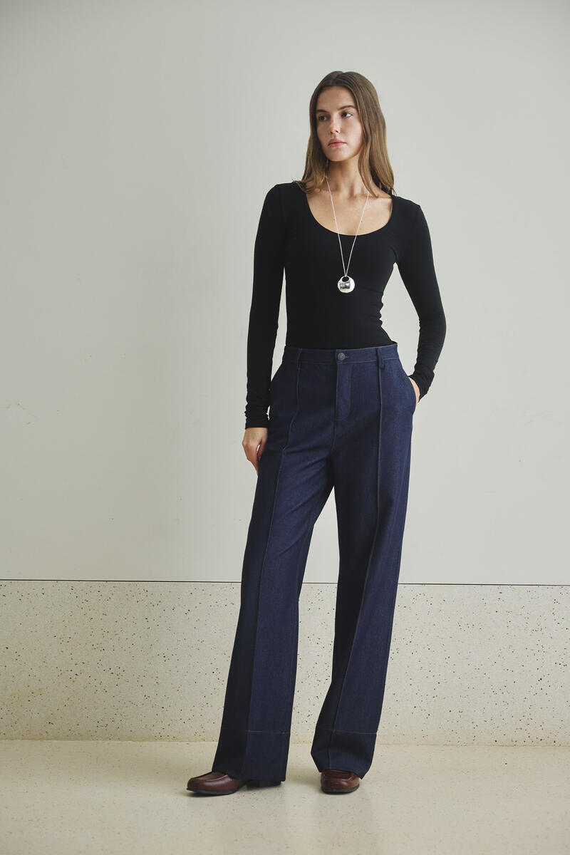 LACİVERT NERVÜR DETAYLI STRAIGHT DENIM PANTOLON