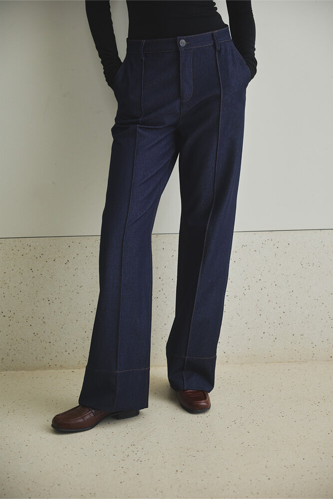 BE BLUE - LACİVERT NERVÜR DETAYLI STRAIGHT DENIM PANTOLON