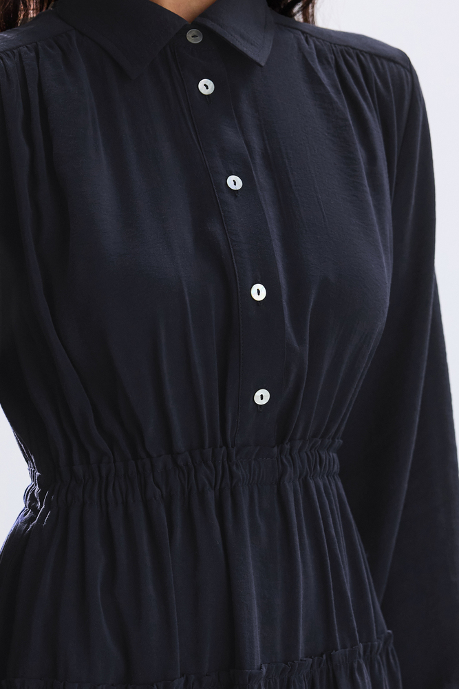 BE BLUE - LACİVERT NERVÜRLÜ MODAL ELBİSE