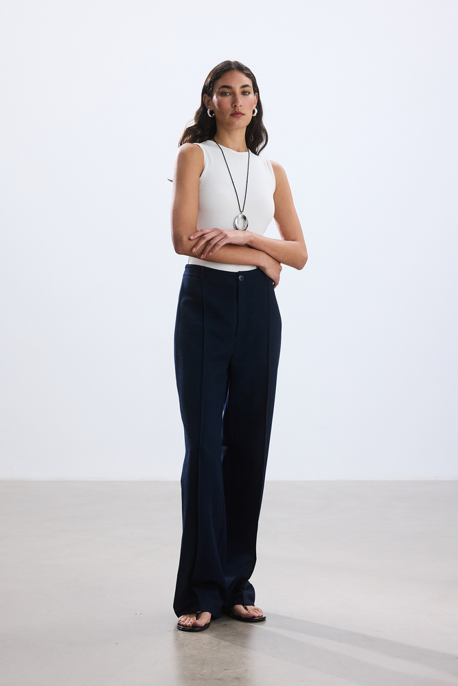 BE BLUE - LACİVERT NERVÜRLÜ VİSKON KETEN PANTOLON