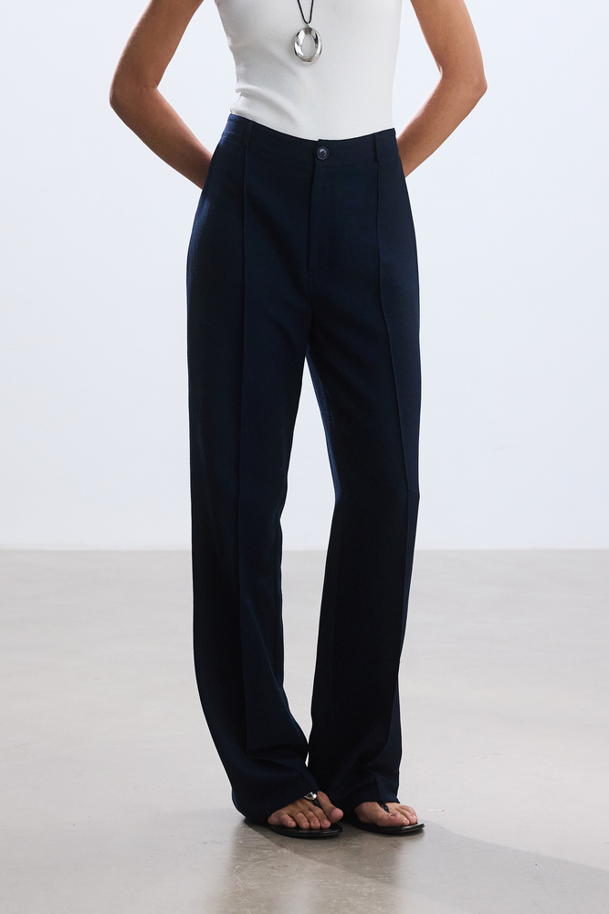 BE BLUE - LACİVERT NERVÜRLÜ VİSKON KETEN PANTOLON