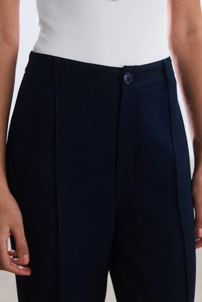 BE BLUE - LACİVERT NERVÜRLÜ VİSKON KETEN PANTOLON