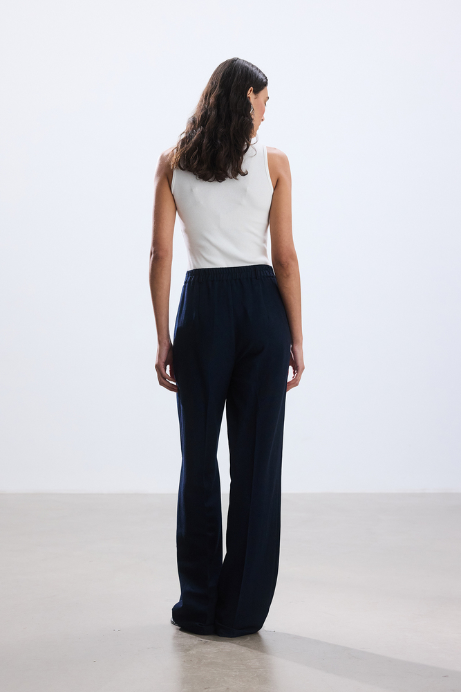 BE BLUE - LACİVERT NERVÜRLÜ VİSKON KETEN PANTOLON
