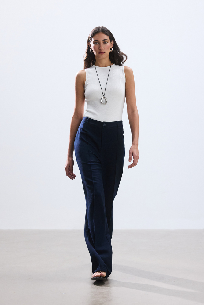 BE BLUE - LACİVERT NERVÜRLÜ VİSKON KETEN PANTOLON