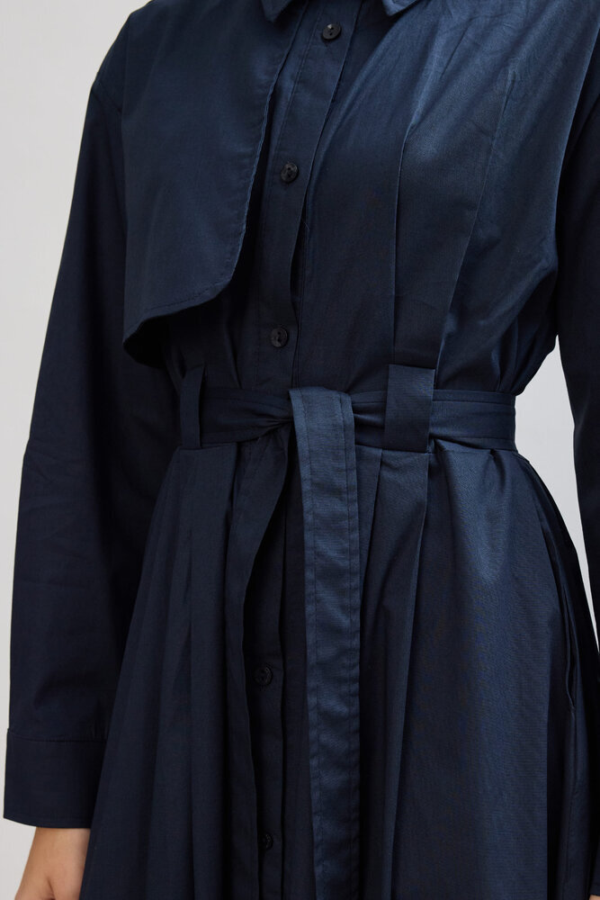 BE BLUE - LACİVERT PAMUKLU TRENÇ ELBİSE